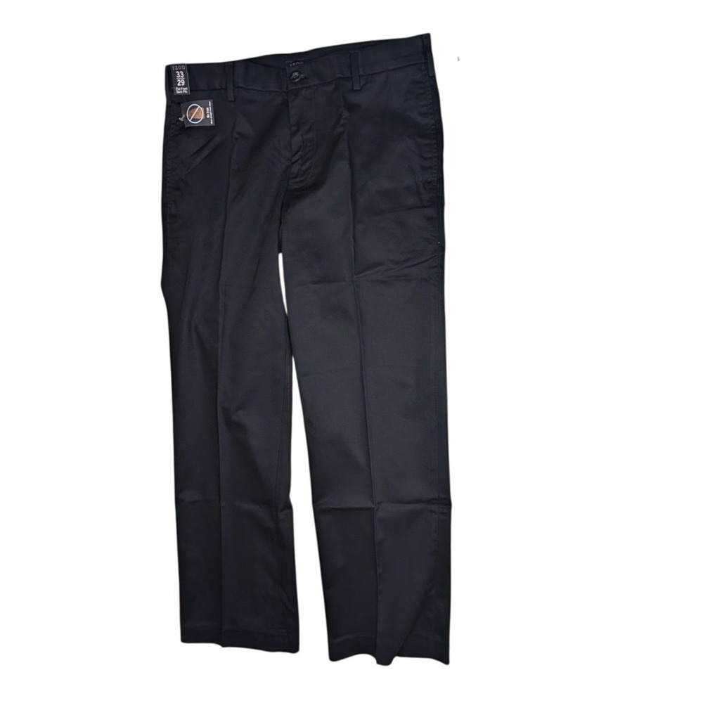IZOD Chino Pants Mens 33x29 Black Madison Slim SportFlex Flat Front MetrixFit